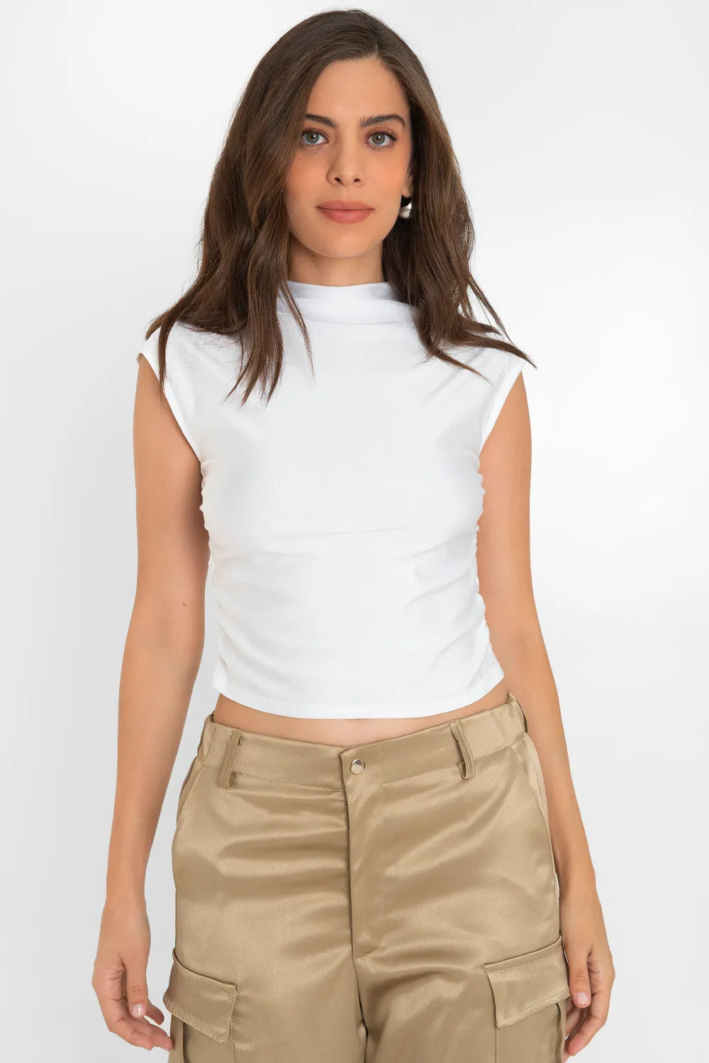 Pantalón satinado cargo de fit recto con jaretas
