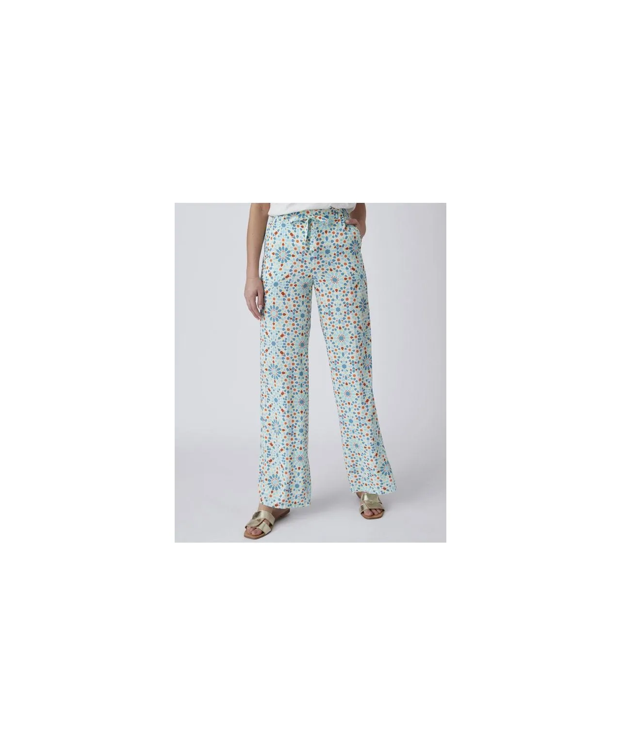 Patterned Wide Leg Trousers