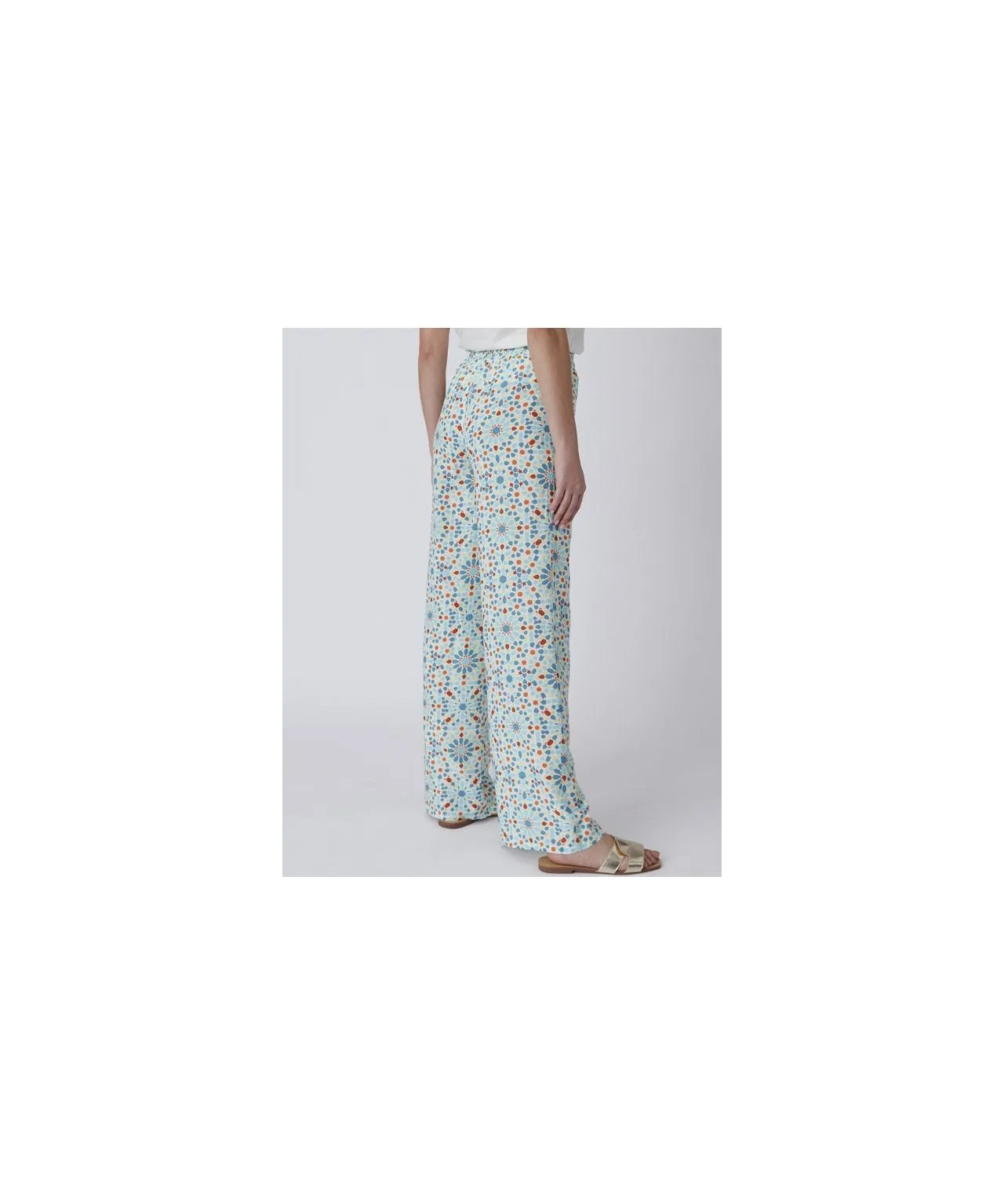 Patterned Wide Leg Trousers