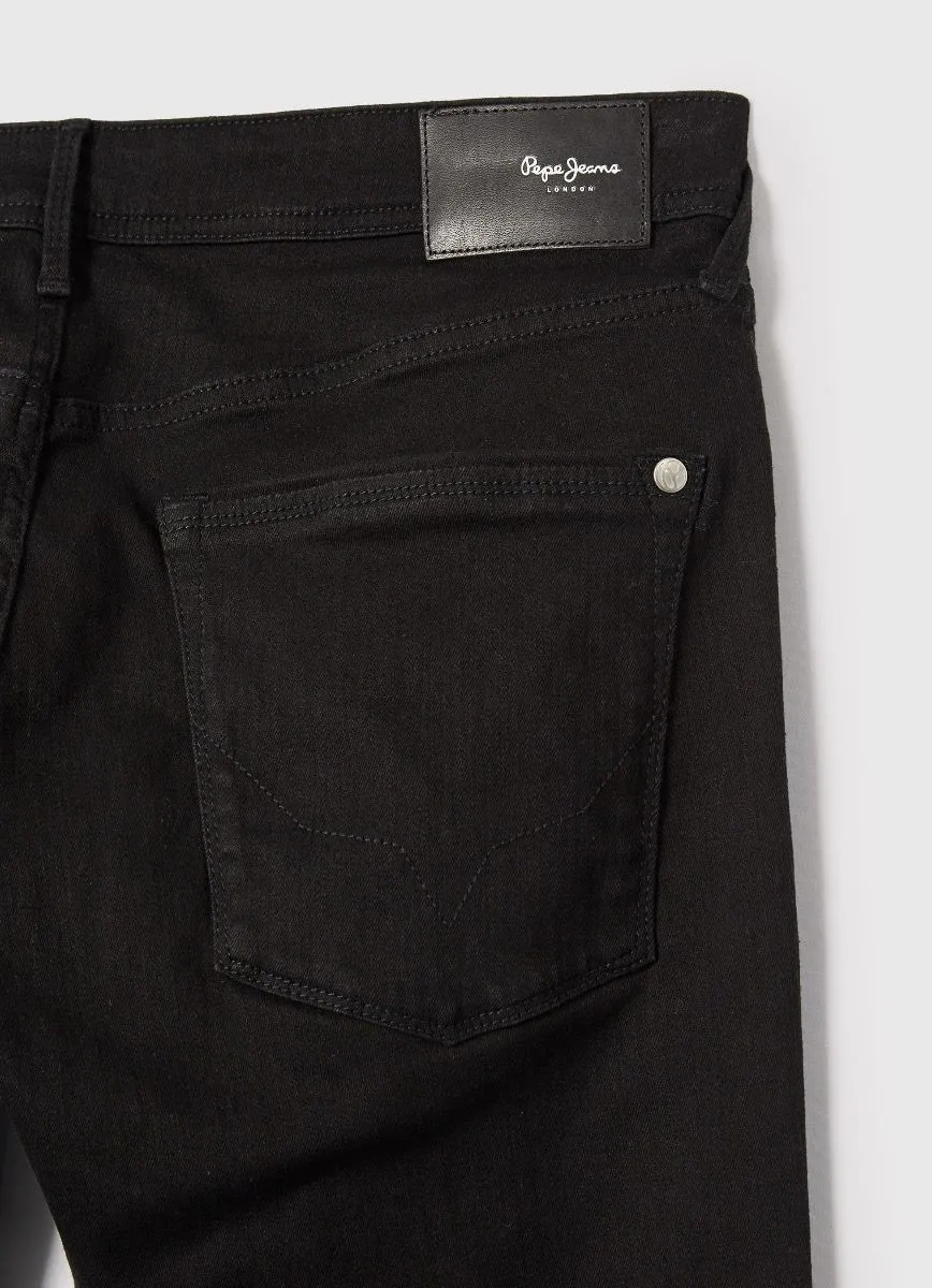 Pepe Jeans Black Taper Fit Regular Waist Denim Jeans Stanley XE5