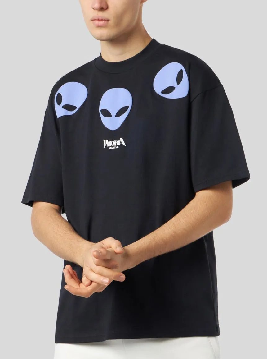 Black PHOBIA T-shirt with Purple Alien Print