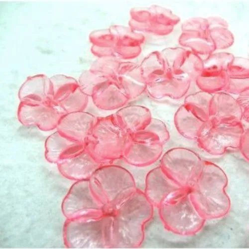 Pink Transparent Acrylic 4-Petal Flower Bead Caps 21mm