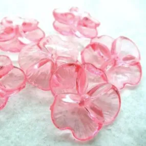 Pink Transparent Acrylic 4-Petal Flower Bead Caps 21mm