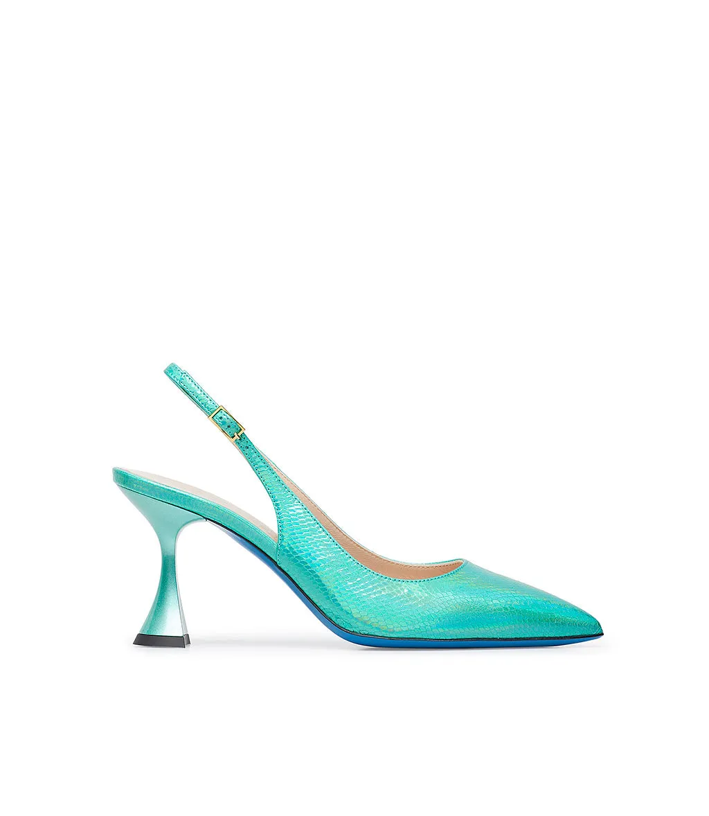 Printed Emerald Green Leather Slingback Pumps