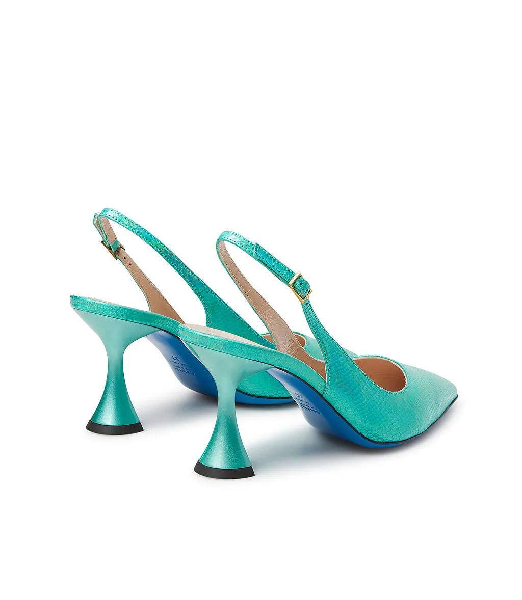 Printed Emerald Green Leather Slingback Pumps