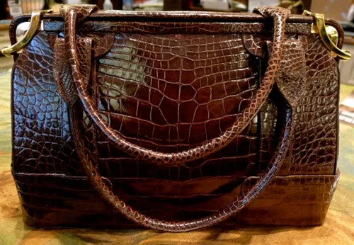 Vintage Judith Leiber Brown Alligator Purse