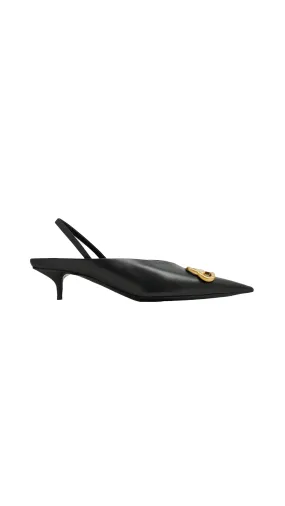 Black Squared-knife Slingback Pumps