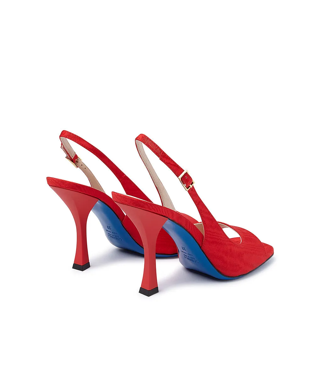 Red Moiré Fabric Slingback Pumps