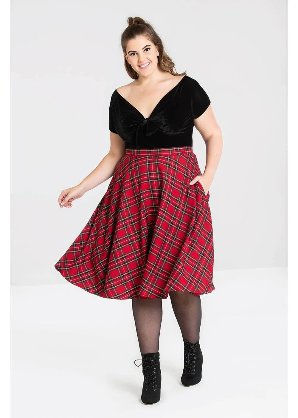 Red Tartan 50's Swing Skirt from Hell Bunny