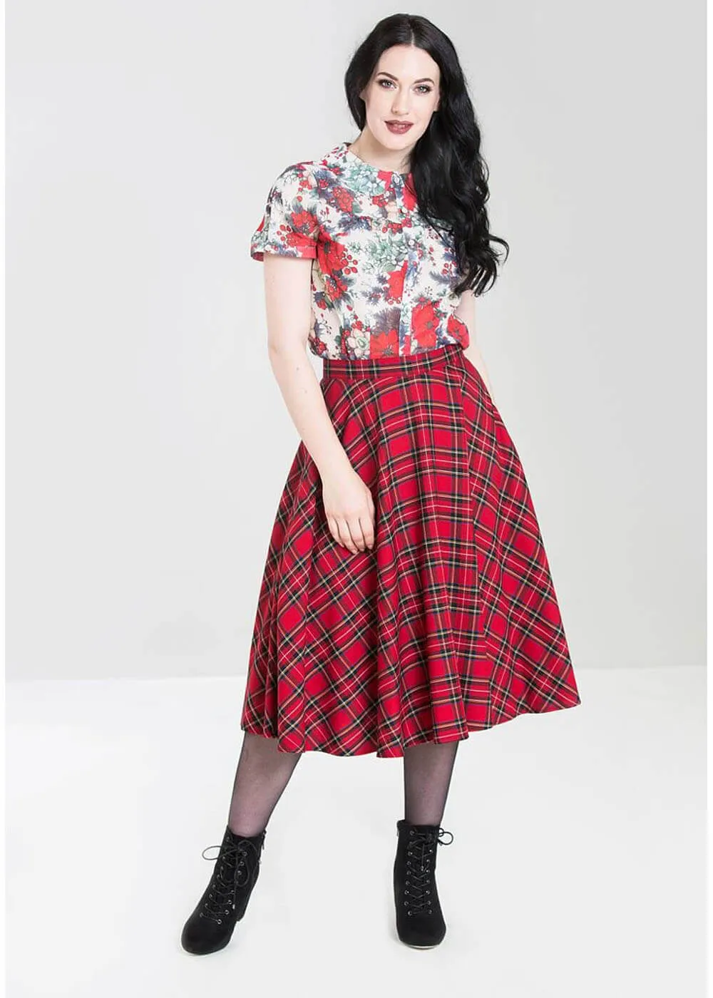 Red Tartan 50's Swing Skirt from Hell Bunny