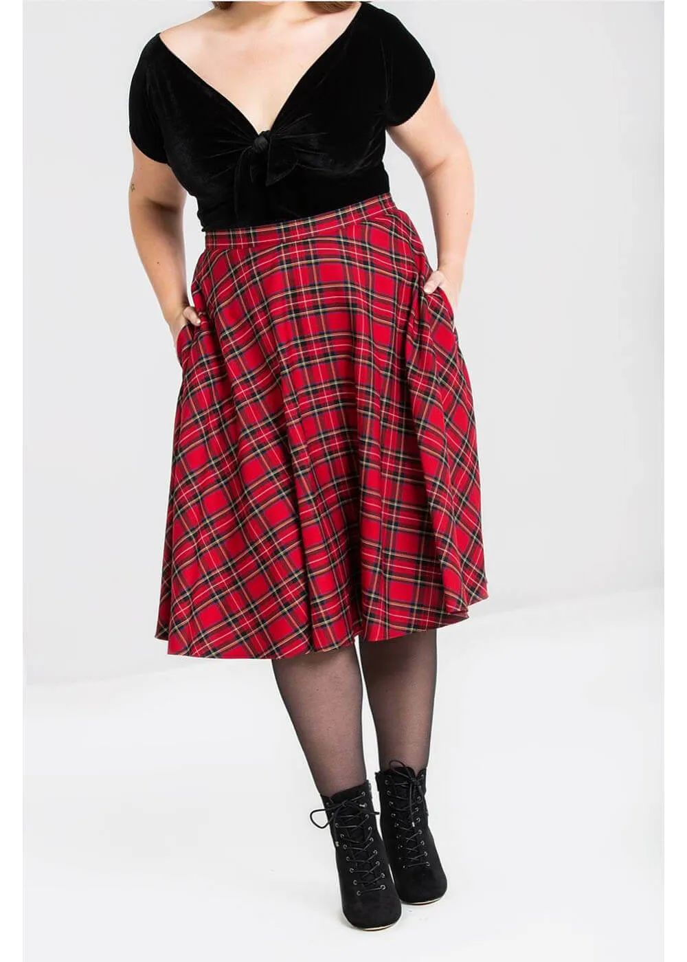 Red Tartan 50's Swing Skirt from Hell Bunny