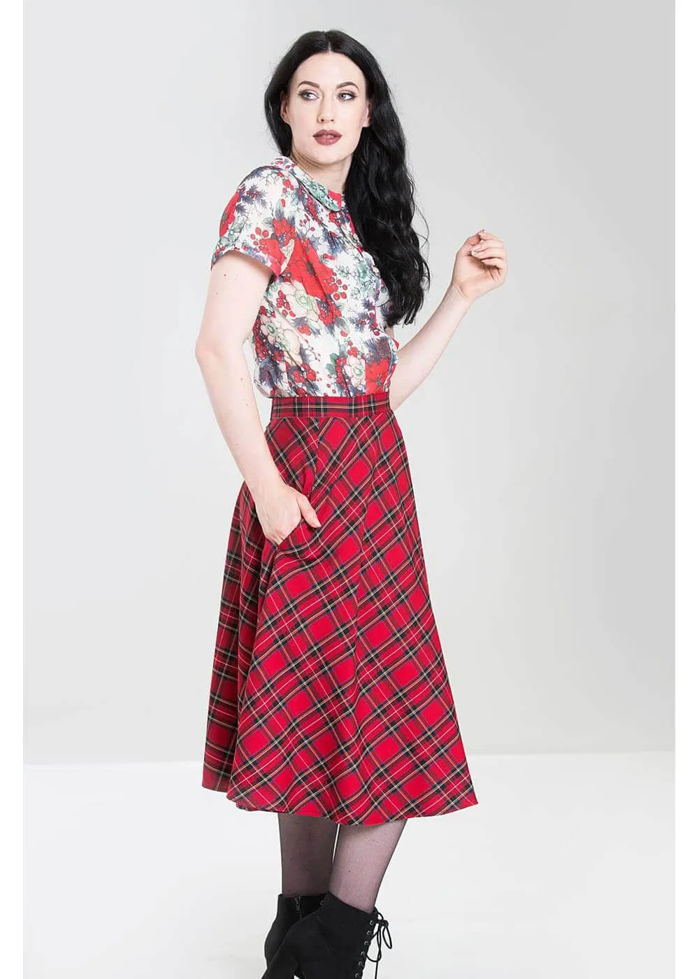 Red Tartan 50's Swing Skirt from Hell Bunny