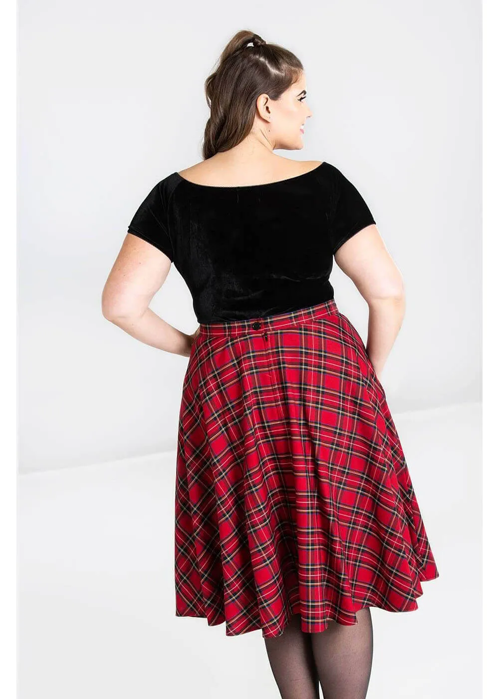 Red Tartan 50's Swing Skirt from Hell Bunny