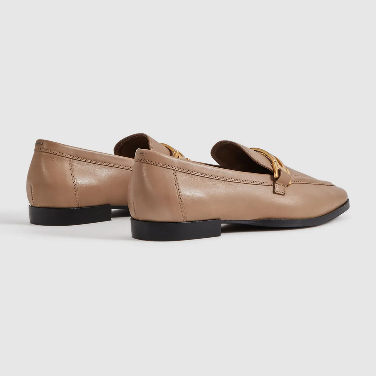 REISS Angela Leather Loafers Beige