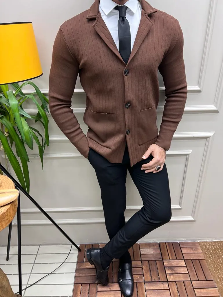 Camel Slim Fit Jacket with Rick Details