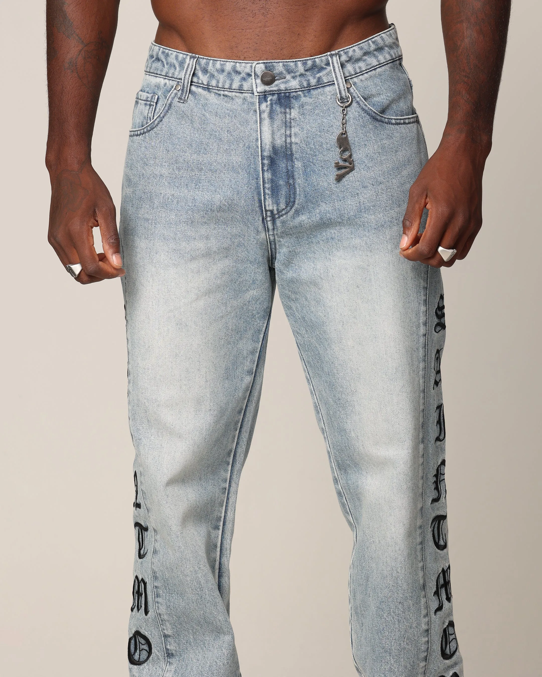 Gothic Psykhe Jeans with Rip Details in Superwash Blue