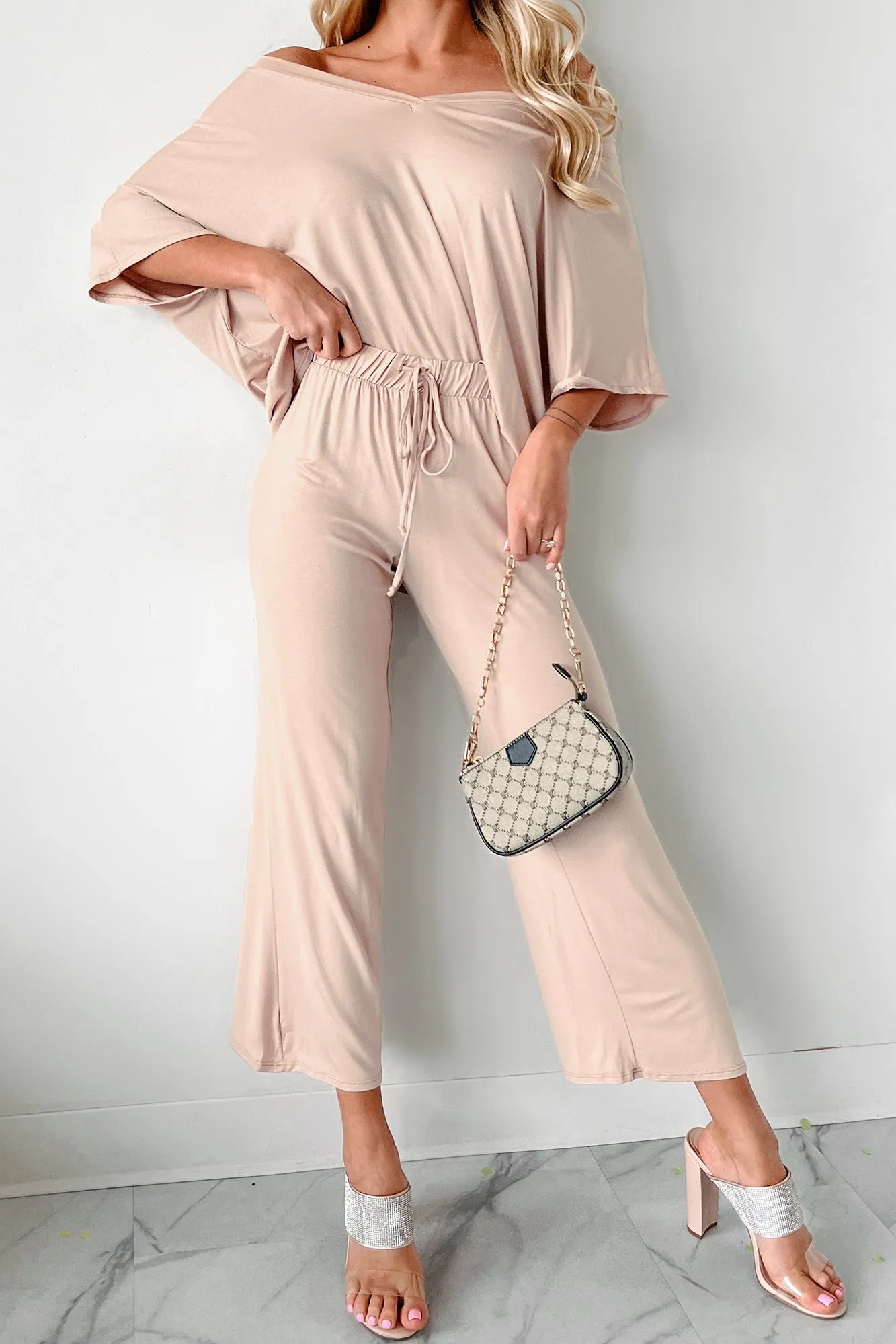 Road Trip Comfy Oversized T-Shirt & Pants Lounge Set (Taupe)
