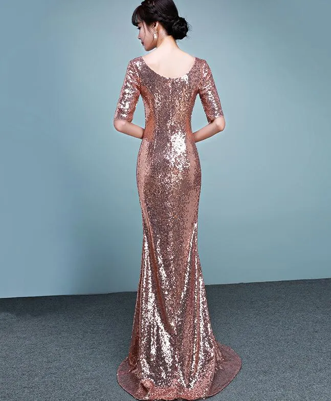 Rose Gold Sequins Mermaid Bridesmaid Dress