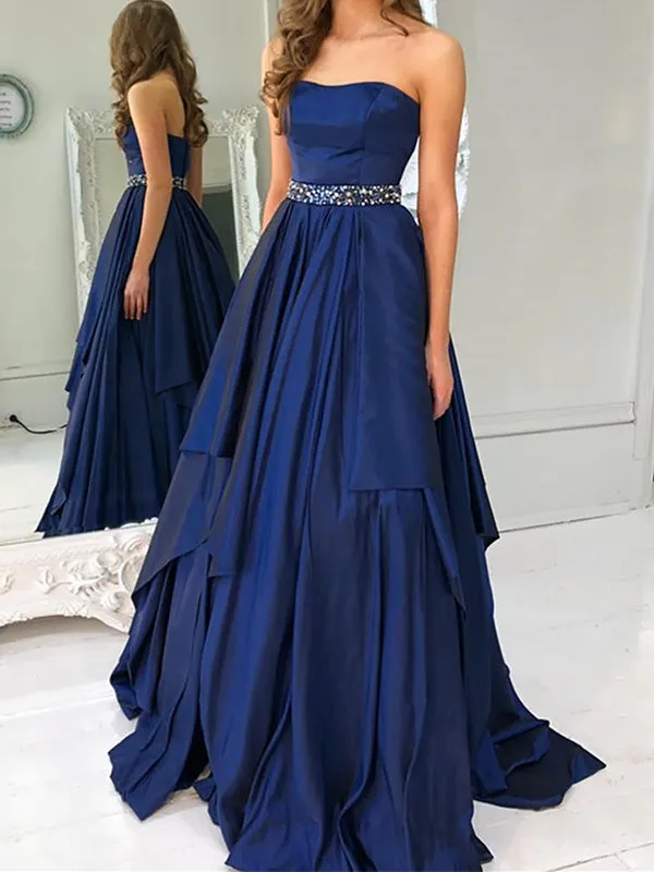 Charming Royal Blue A-line Satin Prom Evening Gown