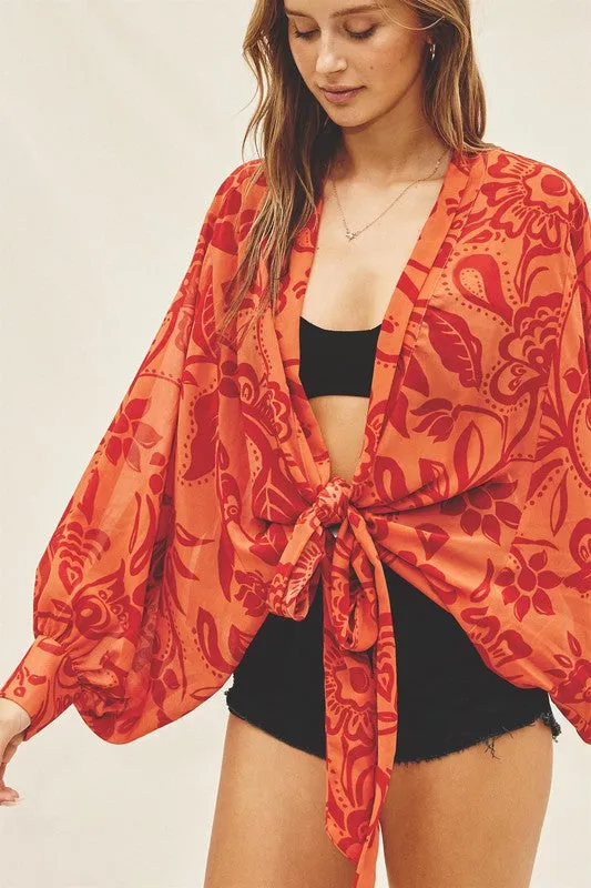 Rylie Front Tie Sheer Top - Rust