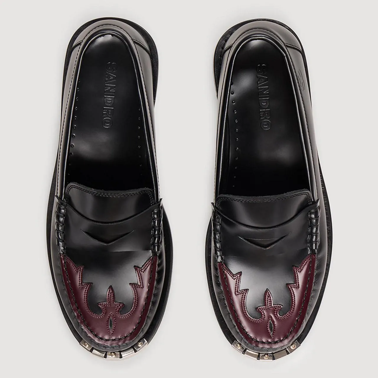 SANDRO Leather Western Penny Loafers Black