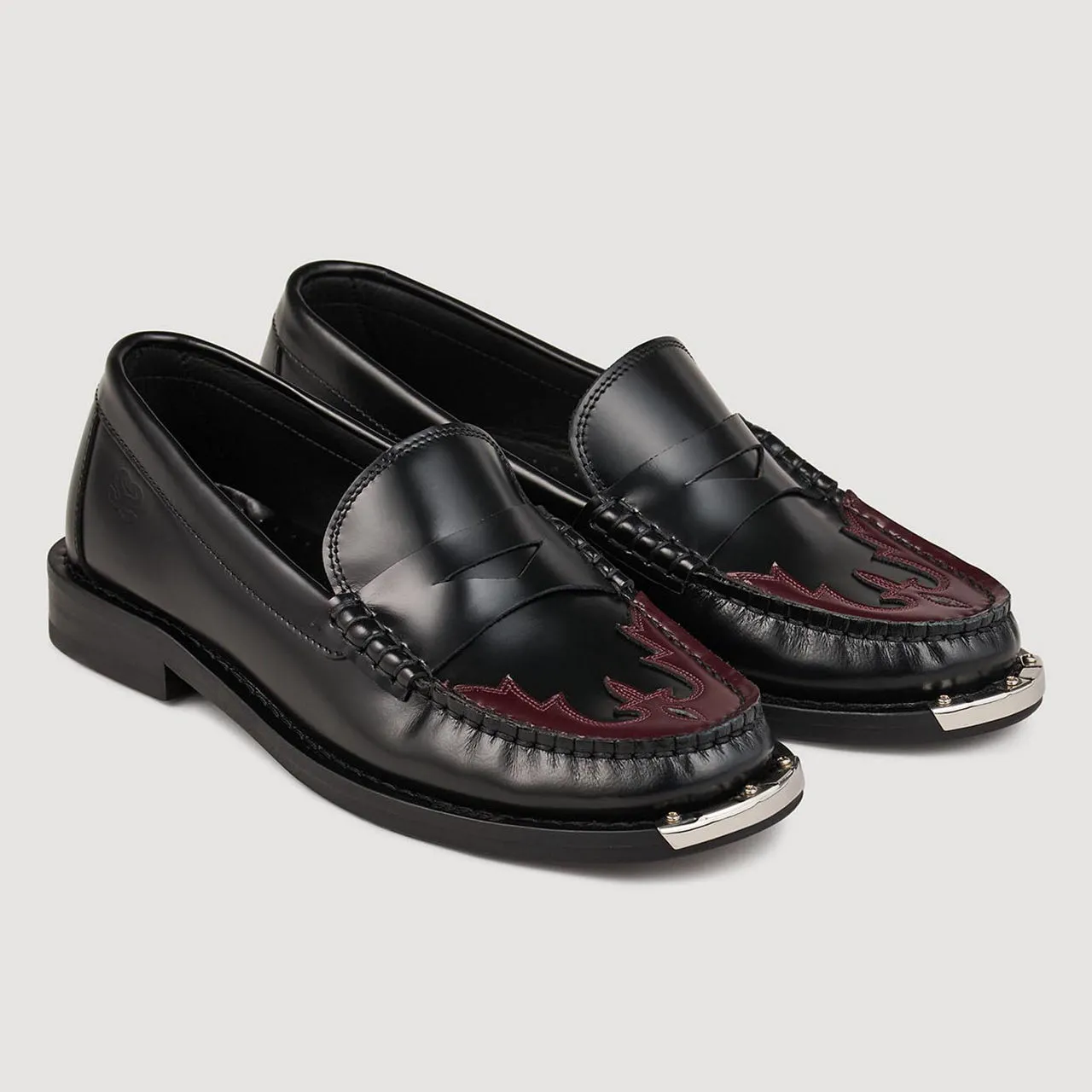 SANDRO Leather Western Penny Loafers Black