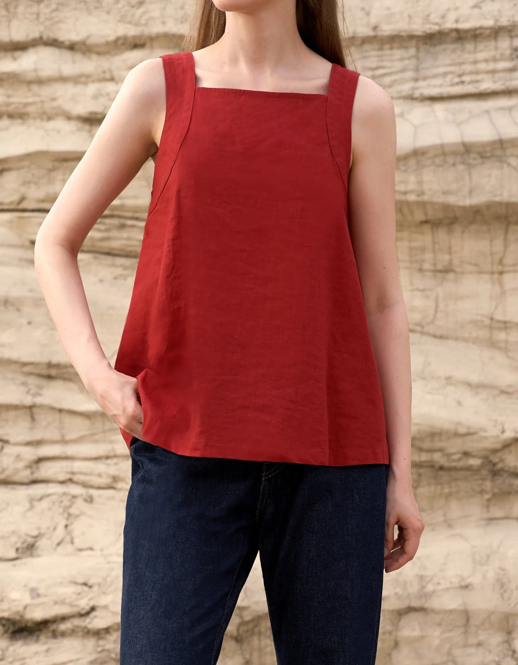 Crew Neck Casual Linen Sleeveless Cotton