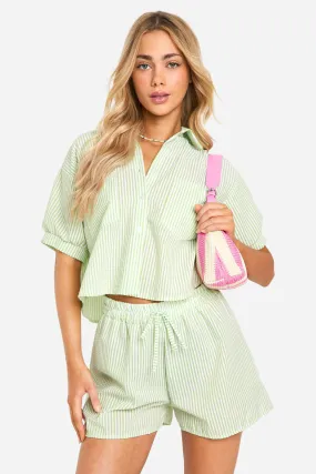 Seersucker Crinkle Boxy Crop Shirt & Shorts