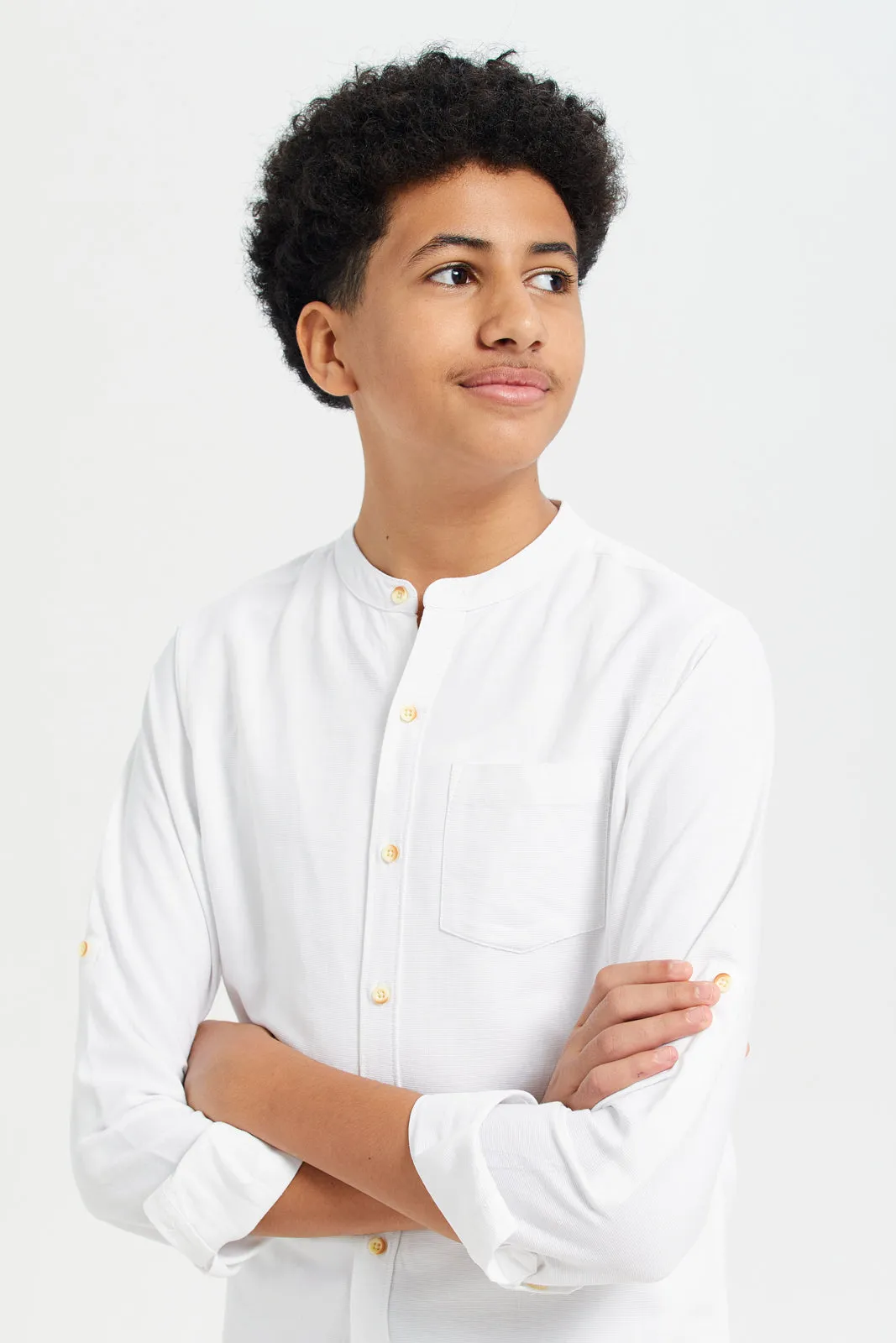 Senior Boys White Mandarin Collar Shirt