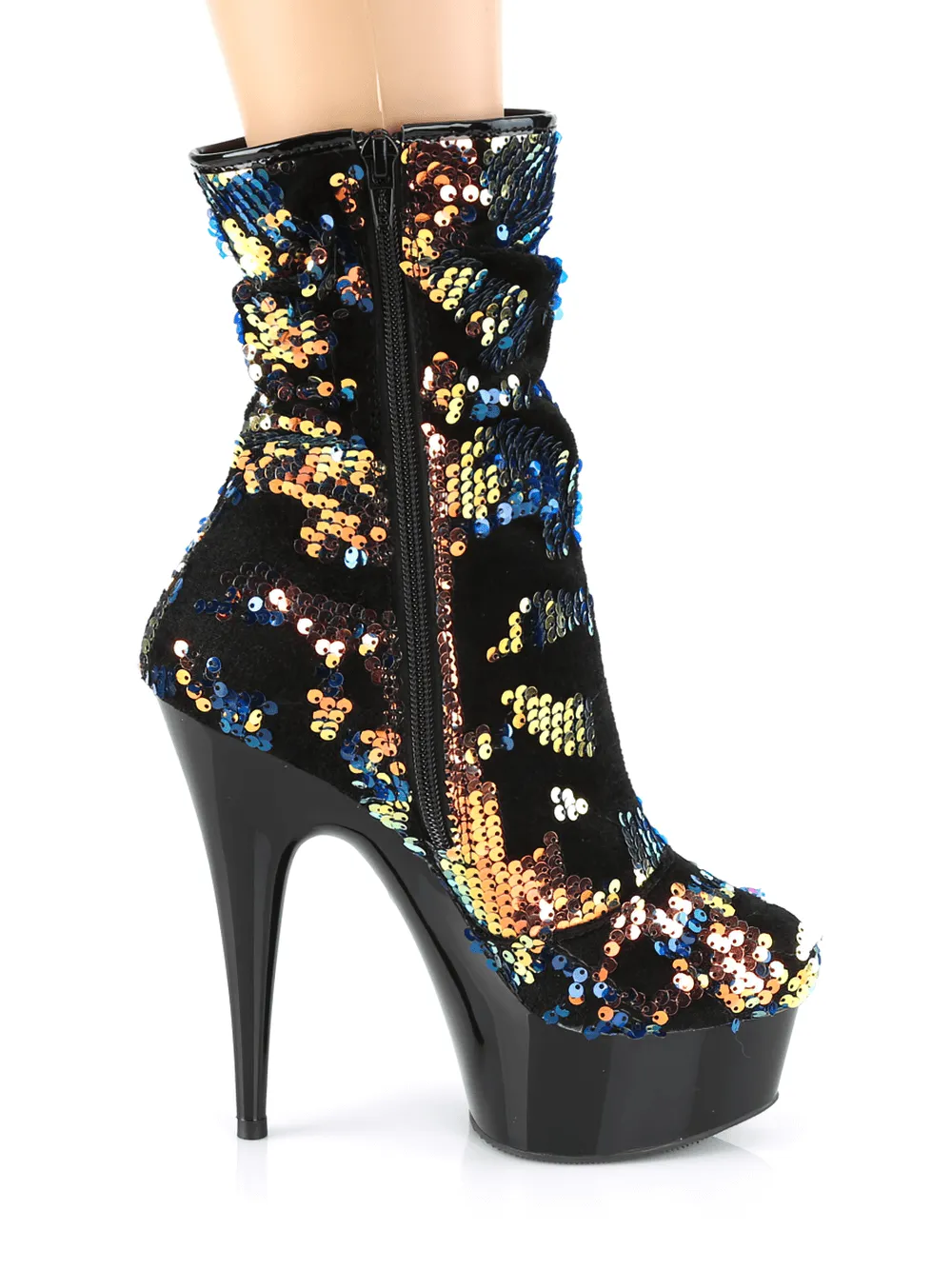 Sequin Slouch Heeled Ankle Boots with Zip Closure by PLEASER