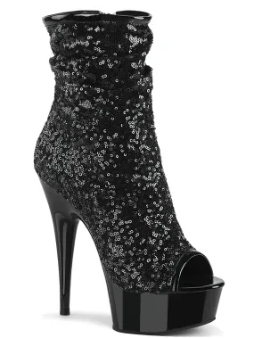 Sequined Peep Toe Heeled Ankle Boots by PLEASER