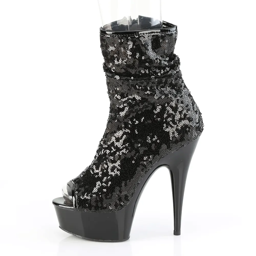 Sequined Peep Toe Heeled Ankle Boots by PLEASER