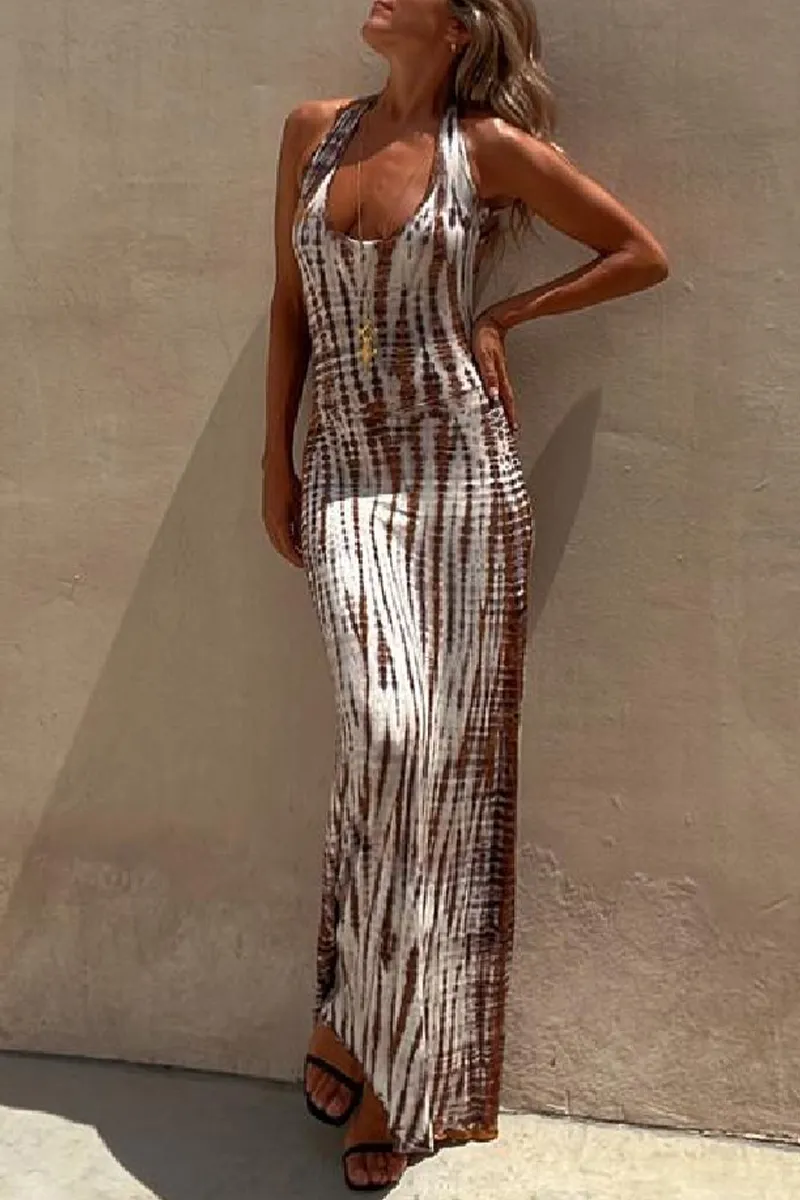 Sexy Backless Vest Dress Patchwork U Neck Striped Dresses