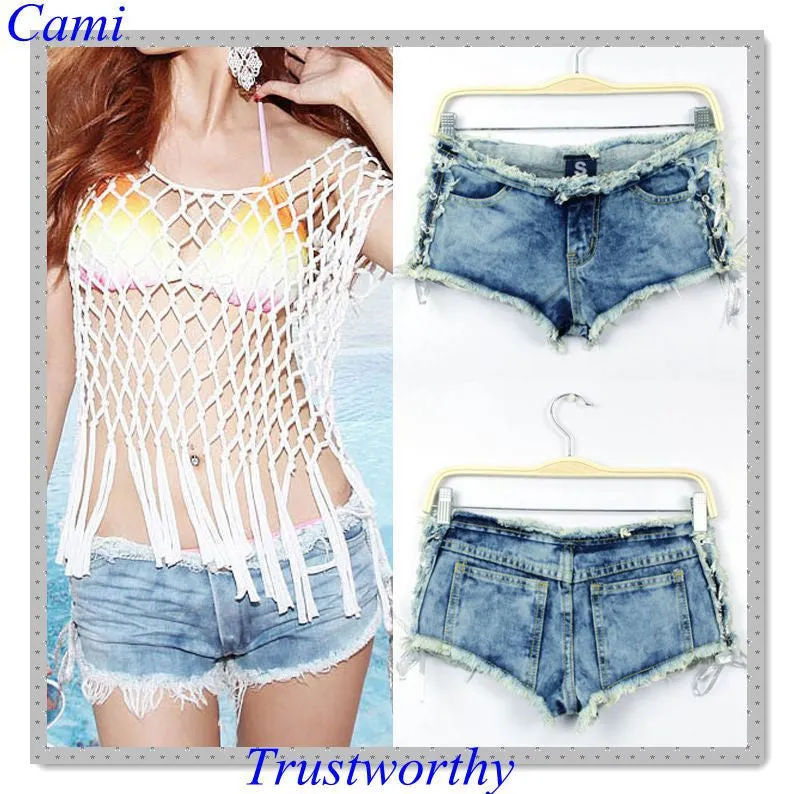 Sexy Women Denim Jeans Shorts Short Pants Low Waist Side Straps ToBetter
