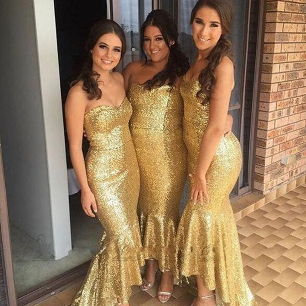 Gold Sequin Mermaid Ruffles Bridesmaid Dress WG144