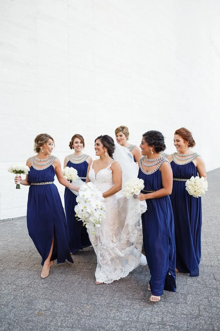 split sleeveless long royal blue bridesmaid dresses