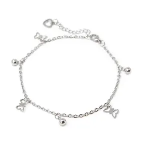 Stainless Steel Butterfly and Ball Charms Anklet