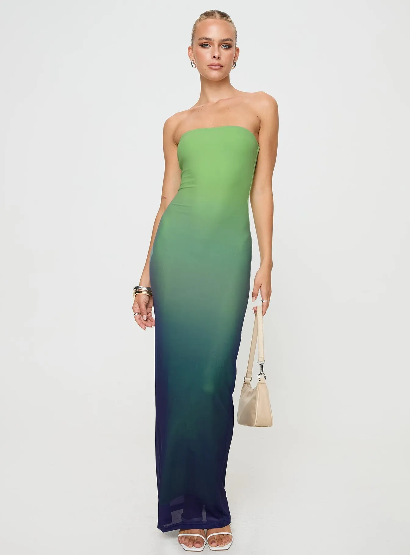 Strapless Blue Green Ombre Maxi Dress