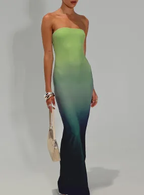 Strapless Blue Green Ombre Maxi Dress