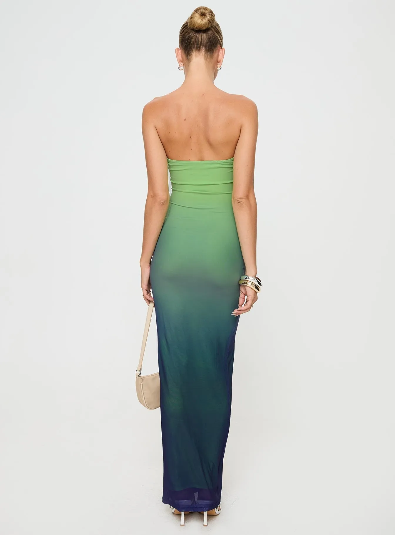 Strapless Blue Green Ombre Maxi Dress