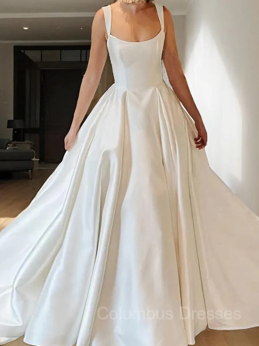 Straps Court Train Ball Gown Satin Wedding Dress