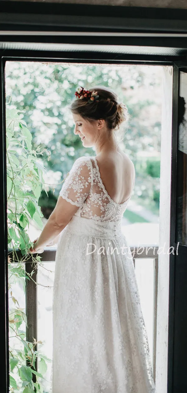 Elegant Off-shoulder Wedding Dress with Side Slit Lace Appliques