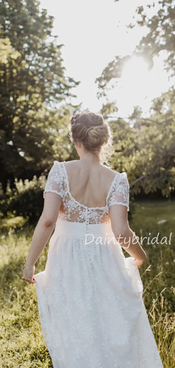 Elegant Off-shoulder Wedding Dress with Side Slit Lace Appliques