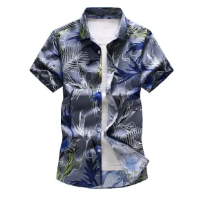 Gray Slim Fit Short Sleeve Beachwear Shirt for Men