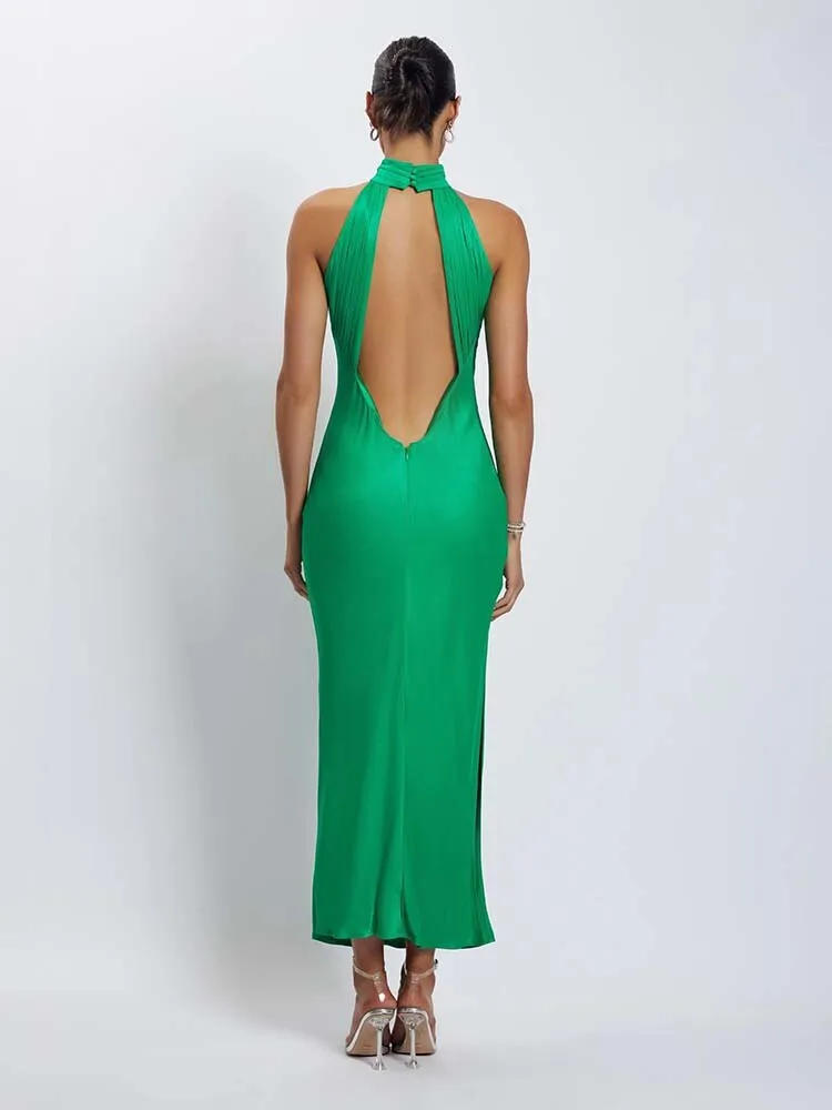 Green Maxi Dress for Women - Elegant Off Shoulder Party Clubwear