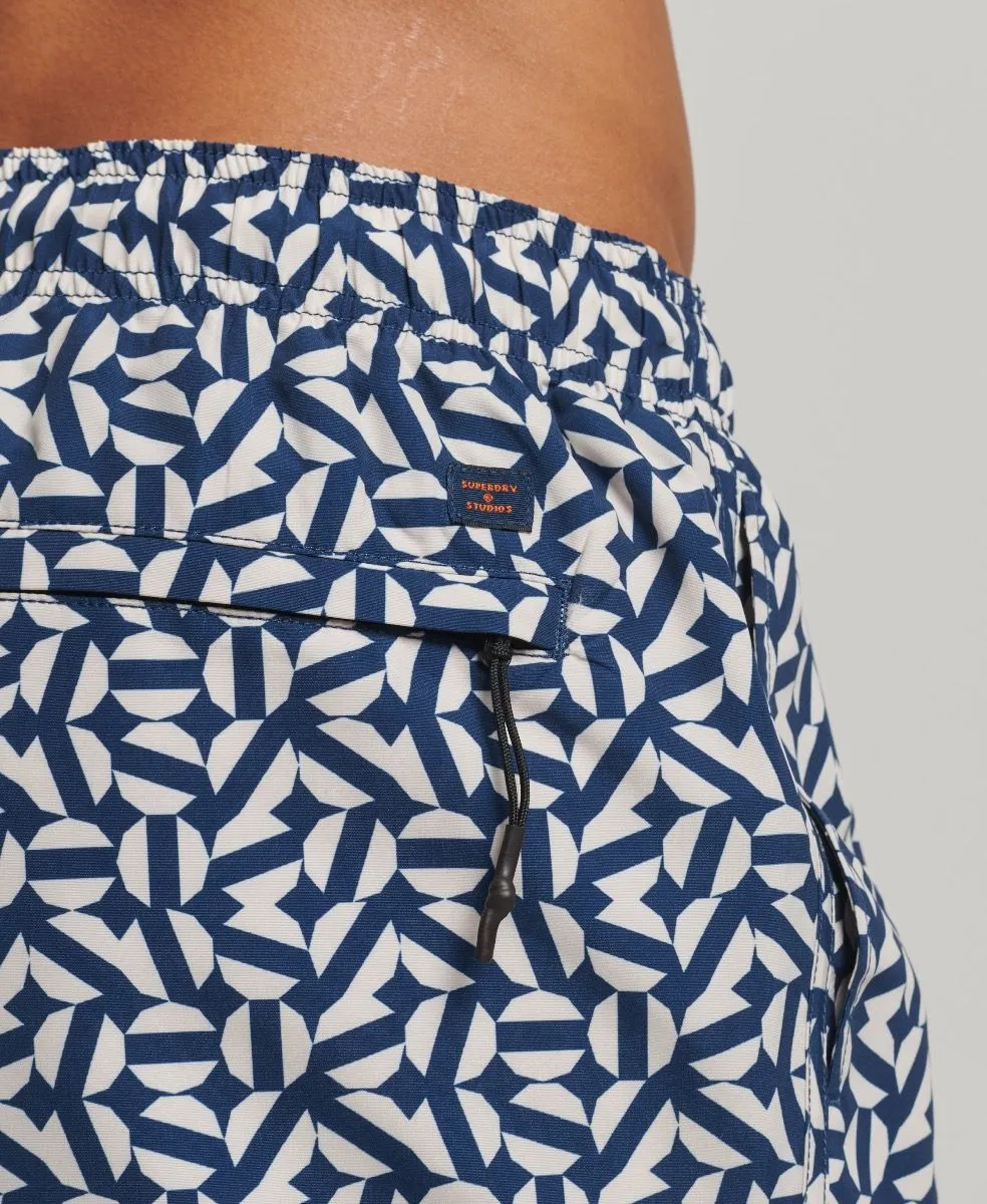 Superdry Navy Summer Print Swim Shorts Tile Shape