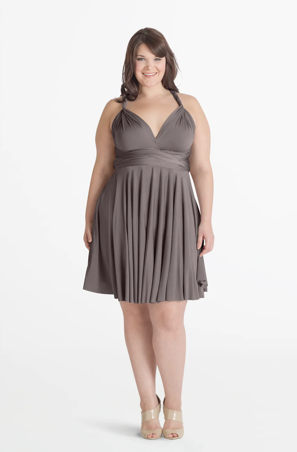 Taupe Plus Size Sakura Midi Convertible Semi-Formal Dress