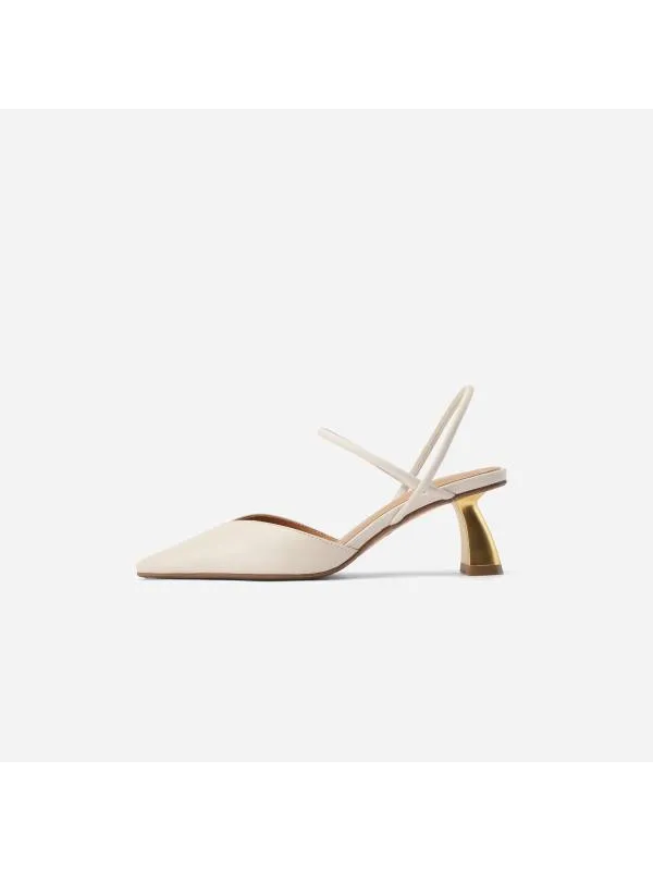 White Slingback Décolleté with Curved Heels in Leather Tissi