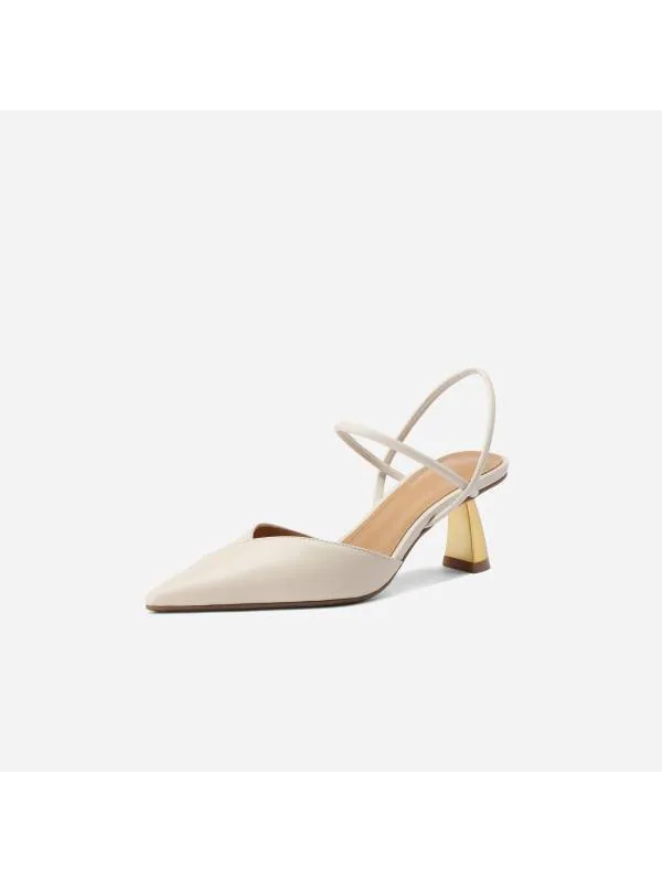 White Slingback Décolleté with Curved Heels in Leather Tissi