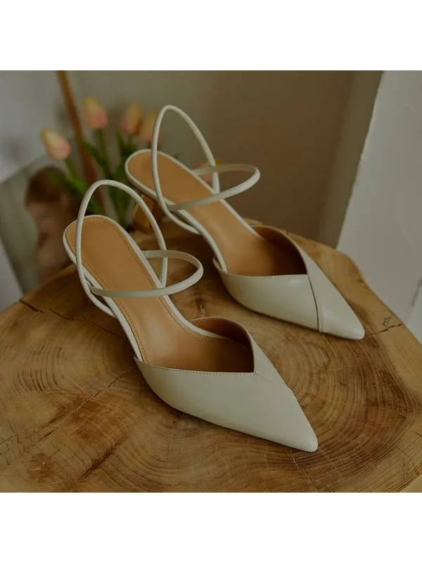 White Slingback Décolleté with Curved Heels in Leather Tissi